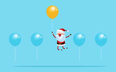 Outstanding santa claus rises above with balloon. Merry Christmas and happy new year.
