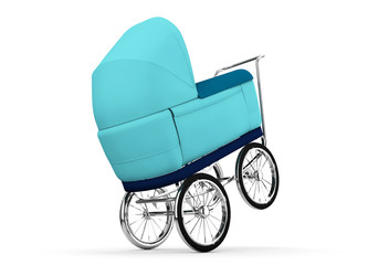 Fototapeta na wymiar Retro baby stroller isolated on white background. For boy. 3d rendering.