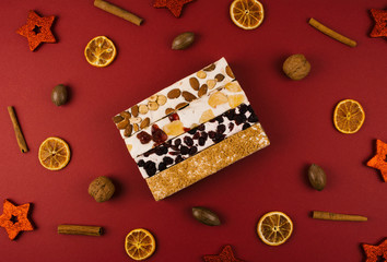 Traditional italian festive torrone or nougat.