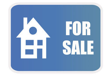 Cartel azul de vivienda en venta. 