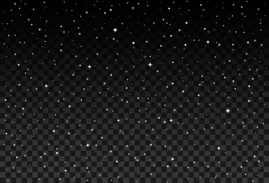 Vector starry sky, snow particles on transparent background
