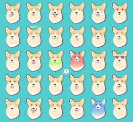 Obraz na płótnie Canvas Set of Stickers with Emotions of Dog Vector