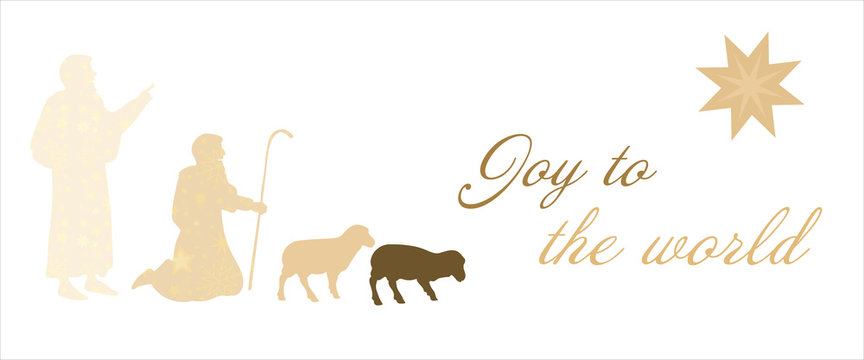 Christmas Time. The Shepherds In The Fields With Star Pattern. Text : Joy To The World.