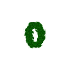  numbers decorated with pine branches. Number- 0. Zero.