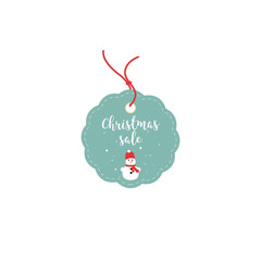 Retail Sale Tags and Clearance Tags. Festive christmas design with snowflakes and snowman.