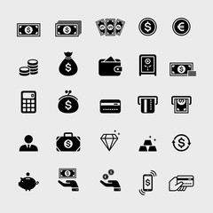 Money flat vector icons set
