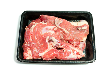 fresh beef on plastic plate