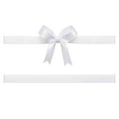 White bow tied using silk ribbon, cut out top view