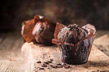 Homemade chocolate muffin - obrazy, fototapety, plakaty