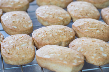 Peanut butter cookies after take out of oven place on sieve