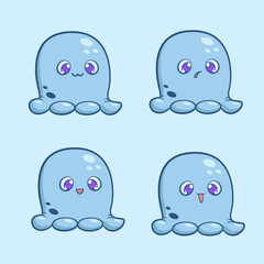 A set of little cute monsters with different emotions. Vector illustration for stickers or banners