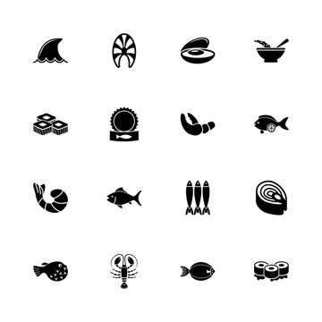 Sea Food icons - Expand to any size - Change to any colour. Flat Vector Icons - Black Illustration on White Background.