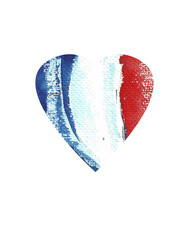 Watercolor texture the  flag of France. Hand painted illustration. Shape of heart.