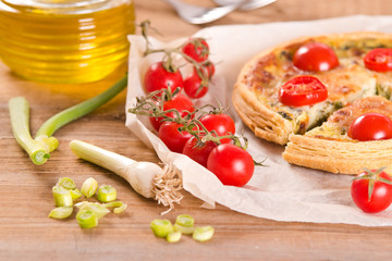 Leek and tomato quiche. 