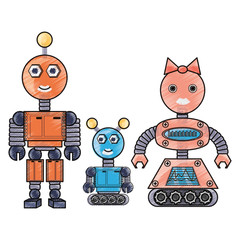 cartoon robots family icon over white background colorful design vector illustration