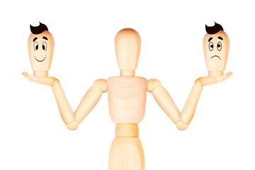 Character holds heads with different emotions