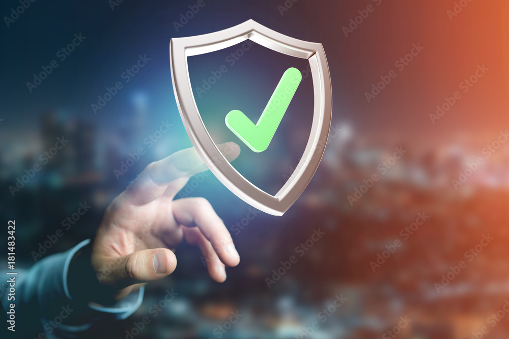 Poster shield symbol displayed on a futuristic interface - 3d rendering