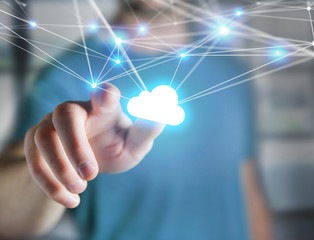 Cloud network displayed on a futuristic interface with net and connection - technology and business concept