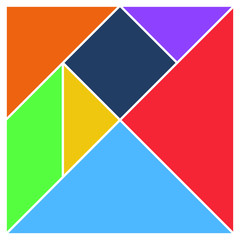 Tangram square brain game base pieces flat UI colors vector illustraition