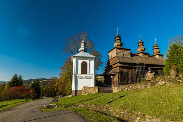 Fototapeta na wymiar Orthodox wooden church in Wislok Wielki,Bieszczady,Poland