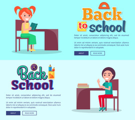 Back to School Cartoon Style Posters on Light Blue