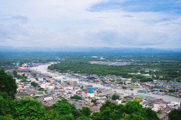 Obraz premium Aerial view of Chumphon city from view point.