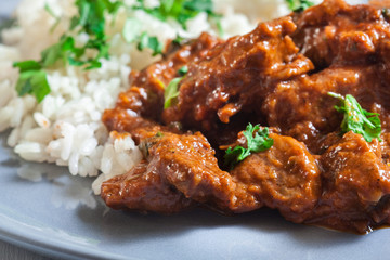 Beef Stroganoff served with rice