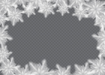 Snow overlay on transparent background. Vector illustration of falling snowflakes isolated. Vector template