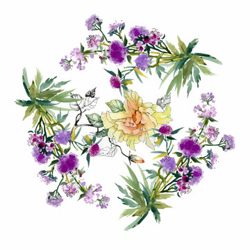 Watercolor floral composition. Clipping path included. Fast isolation. Hand painted.