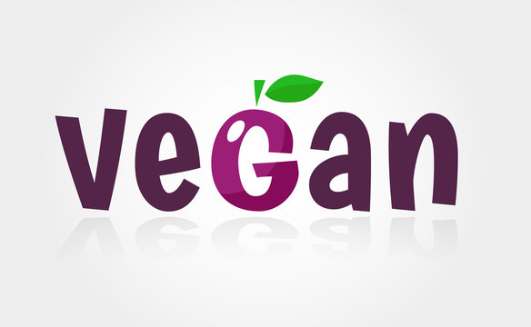 Vegan Logo Design with Green Leaf, Color Vector Illustration.