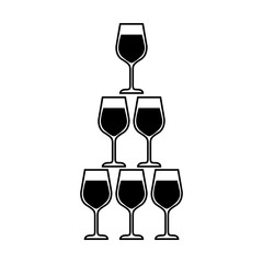 pyramid of glass flute goblets alcoholic champagne drink