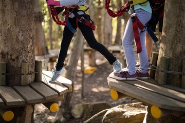 Low section of kids crossing zip line