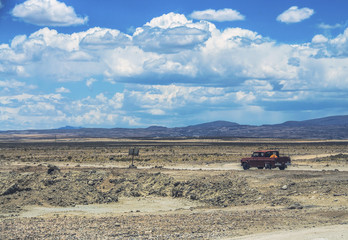Salar de Uyuni in Bolivia with car