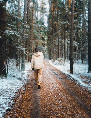 Fototapeta premium Man forest walking