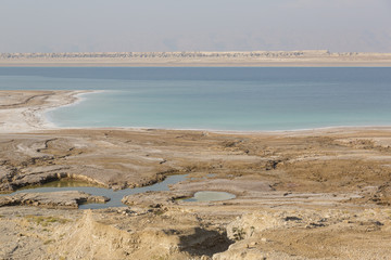 View on a pitfall, sinkholes and conversions of the Dead Sea coast, Jordan