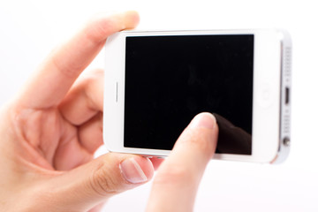 Hand and Smartphone on White Background