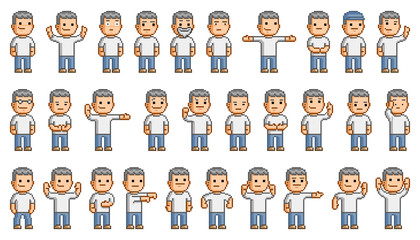 Vector 8-bit pixel art people set