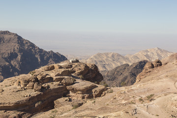 Fototapeta na wymiar Beautiful Landscape near Monastery ad deir, ancient city of Petra, Jordan