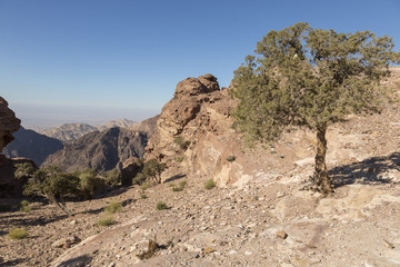 Beautiful Landscape near Monastery ad deir, ancient city of Petra, Jordan