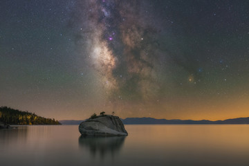Milky Way Galaxy rising over Lake Tahoe and Bonsai Rock