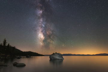 Milky Way Galaxy risising over Lake Tahoe on the Nevada side