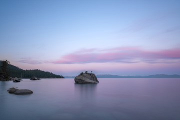 Bonsai Rock long exposure sunrise at Lake Tahoe 