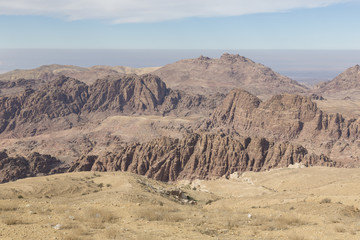 Surroundings of Petra with the Dam and the entrance of the Siq in the foreground, Jordan
