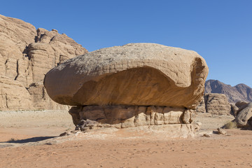 Mushroom rock in Wadi Rum desert - Valley of the Moon in Jordan