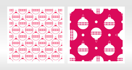 Seamless pattern with christmas toy and circles. Vector set. Design template can be used for packaging, invitations, textiles