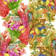 Watercolor seamless pattern with colorful flowers and leaves on white background, watercolor floral pattern, flowers in pastel color, tile for wallpaper, card or fabric. - 181493267