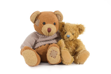 Two, sitting, cuddly stuffed teddy bears