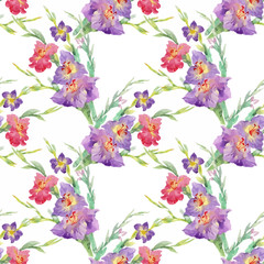 Watercolor seamless pattern with colorful flowers and leaves on white background, watercolor floral pattern, flowers in pastel color, tile for wallpaper, card or fabric. - 181493477