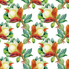 Watercolor seamless pattern with colorful flowers and leaves on white background, watercolor floral pattern, flowers in pastel color, tile for wallpaper, card or fabric. - 181493604