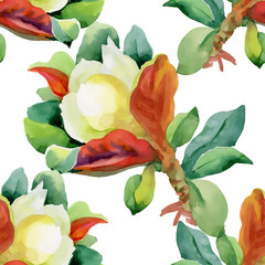 Watercolor seamless pattern with colorful flowers and leaves on white background, watercolor floral pattern, flowers in pastel color, tile for wallpaper, card or fabric. - 181493617